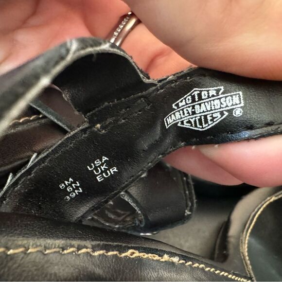 SALE! Black Harley-Davidson High Heeled Leather Sandals Size 8 EUC - Picture 7 of 7
